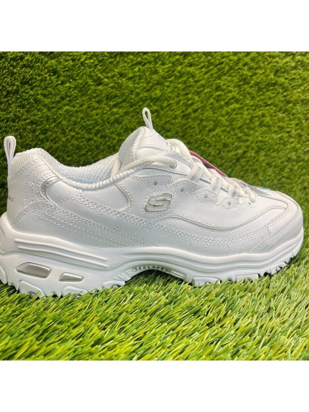 Skechers D'Lites Fresh Start Women Size 8.5E White Silver Running Shoes Sneakers